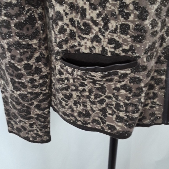 CHICOS Brown and Tan Print Zip Front Sweater - Picture 4 of 7